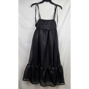 Wild Fable Black Organza Babydoll Midi Dress Sm Adjustable Straps Tiered Fairy